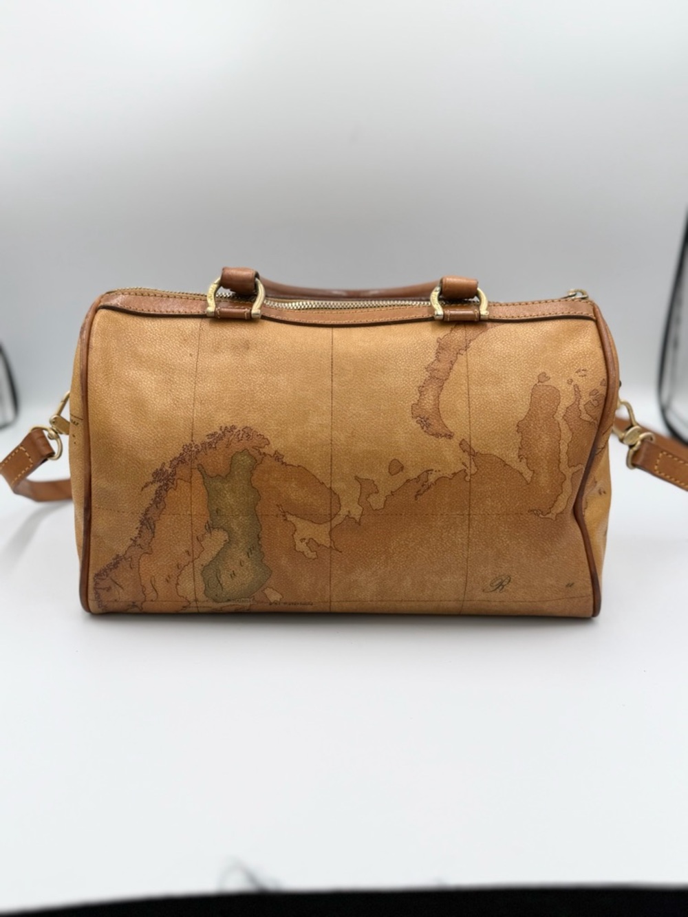 Alviero Martini Bundle Cognac Logo Barrel Crossbody with Brown Trim And Pouch - Picture 4 of 16